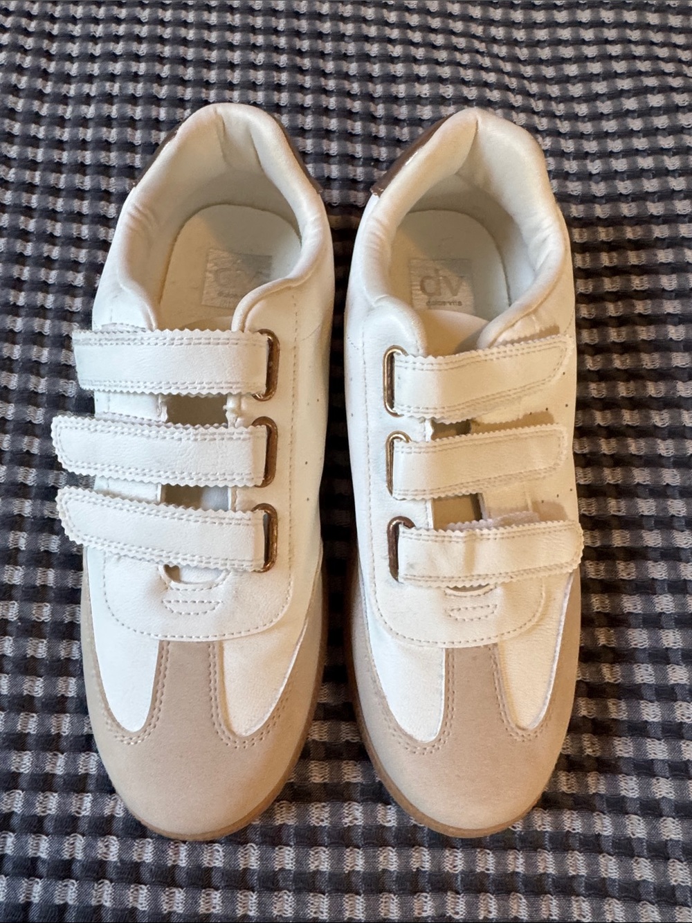 Dolce Vita White and Tan Velcro Sneakers